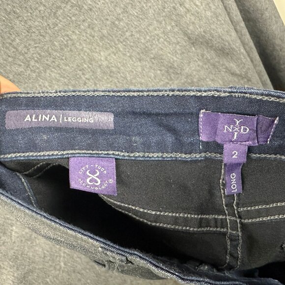 NYDJ Alina Legging Jeans Metallic Silver Size 2 Long Skinny Denim Womens Pants - Picture 2 of 13